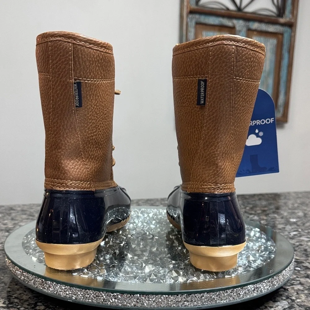 JBU Women's Brown and Navy rain duck Boots NWT 6.5 / 7